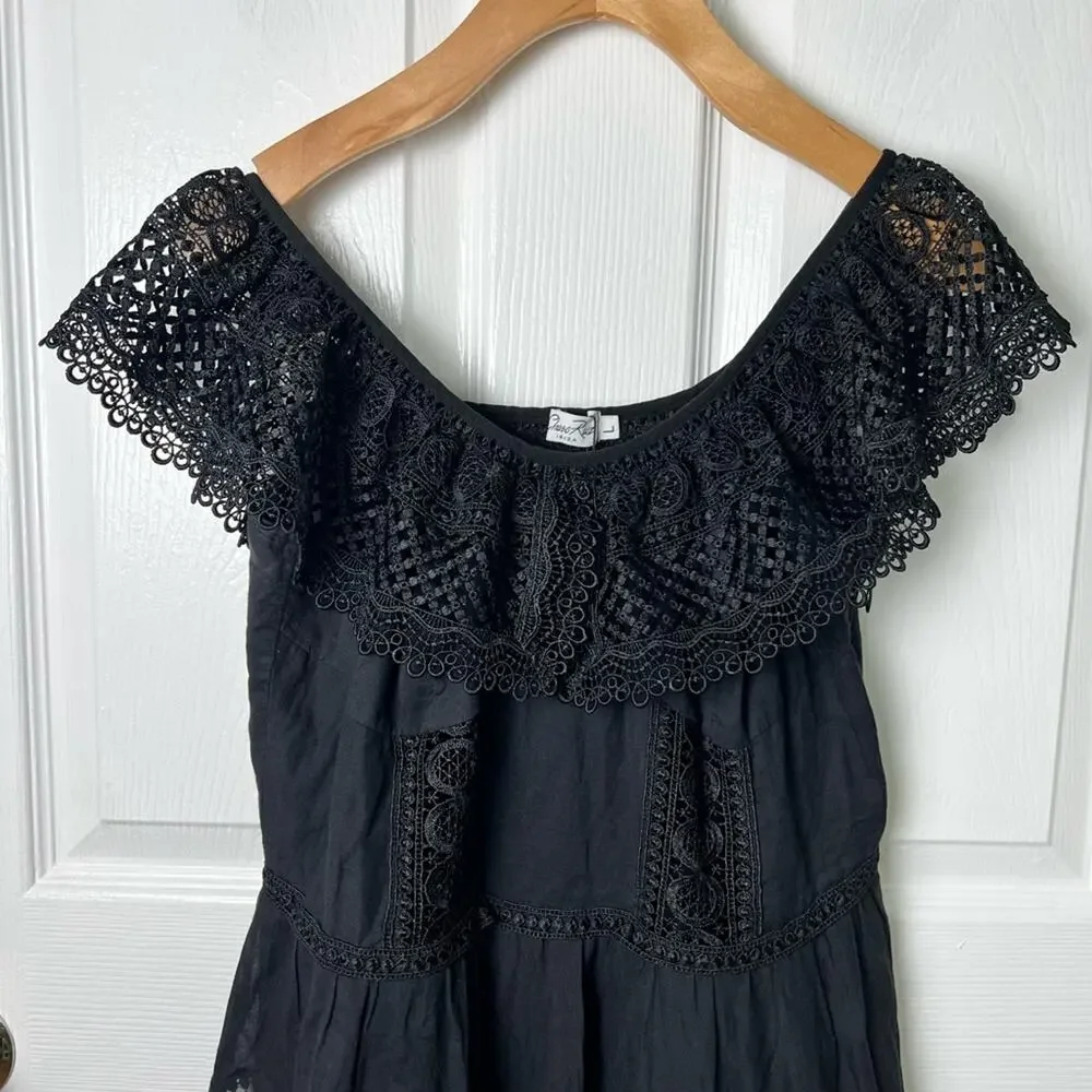 Charo Ruiz Ibiza Black Off Shoulder Lace Layered Asymmetric Vaiana Dress L - Picture 4 of 12